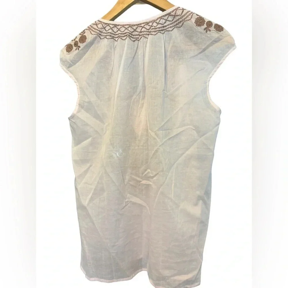 J. Crew Light Weight Gauzy Cotton Light Pink Tank Brown Embroidery Tassles Small